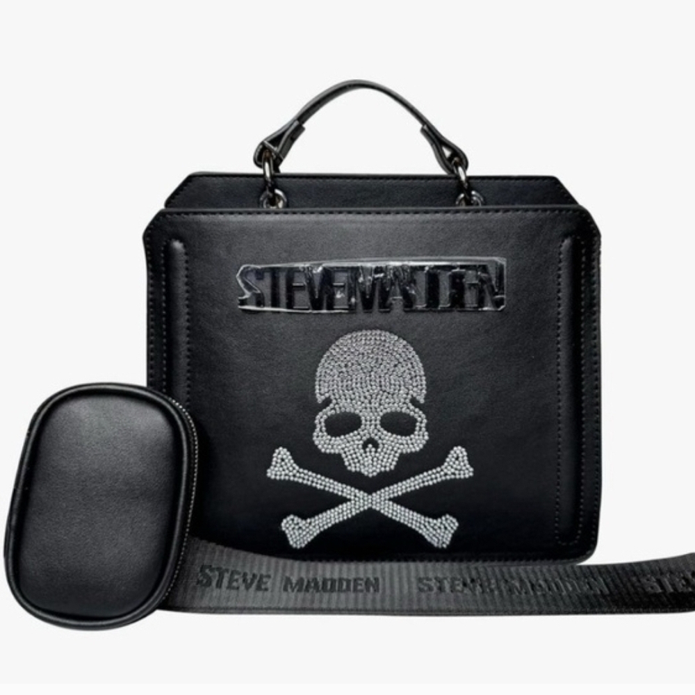 Steve Madden Black Crystal Skull Messenger Bag
